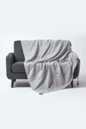 Homescapes Cotton Rajput Ribbed Throw in Silver - Size: 255 cm x 360 cm - thumbnail 1