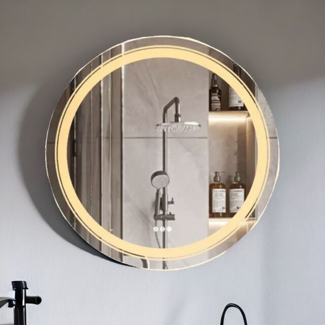 Pirlo Plush LED Illuminated Dimmable Round Wall Mirror With Anti-Fog & Demister in Clear - image 1