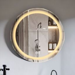 Pirlo Plush LED Illuminated Dimmable Round Wall Mirror With Anti-Fog & Demister in Clear - thumbnail 1