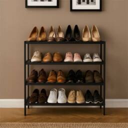 Nordara Black 4-Tier Bamboo Shoe Rack Hallway Storage Shelf - thumbnail 1
