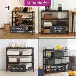 Nordara Black 4-Tier Bamboo Shoe Rack Hallway Storage Shelf - thumbnail 5