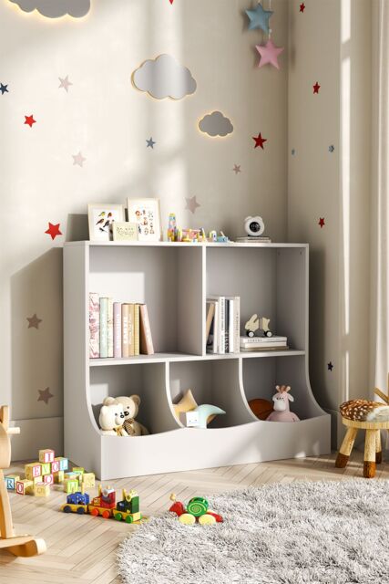 Living and Home 80cm H Double Layer Open Toy Clothing and Bookcase Management Cabinet in White - image 1