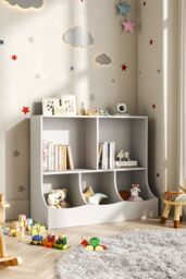 Living and Home 80cm H Double Layer Open Toy Clothing and Bookcase Management Cabinet in White - thumbnail 1