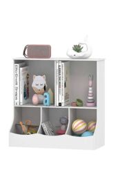 Living and Home 80cm H Double Layer Open Toy Clothing and Bookcase Management Cabinet in White - thumbnail 2