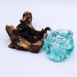 Serenityy Molten Glass Ashtray & Candle Holder on Gamal Wood, 23cm in Clear - thumbnail 7