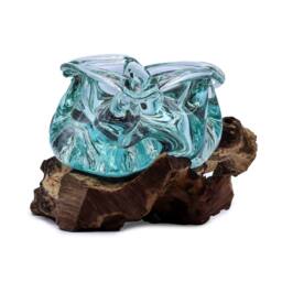Serenityy Molten Glass Ashtray & Candle Holder on Gamal Wood, 23cm in Clear