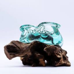 Serenityy Molten Glass Ashtray & Candle Holder on Gamal Wood, 23cm in Clear - thumbnail 3
