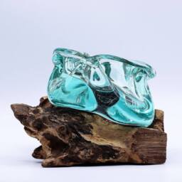 Serenityy Molten Glass Ashtray & Candle Holder on Gamal Wood, 23cm in Clear - thumbnail 2