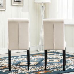 MCC Direct Set of 2 Linen Fabric Plush Padded Buttoned Back Dining Chairs in Cream - thumbnail 4
