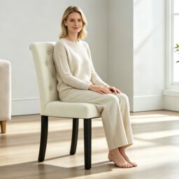 MCC Direct Set of 2 Linen Fabric Plush Padded Buttoned Back Dining Chairs in Cream - thumbnail 5