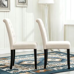 MCC Direct Set of 2 Linen Fabric Plush Padded Buttoned Back Dining Chairs in Cream - thumbnail 3