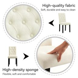 MCC Direct Set of 2 Linen Fabric Plush Padded Buttoned Back Dining Chairs in Cream - thumbnail 7