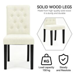 MCC Direct Set of 2 Linen Fabric Plush Padded Buttoned Back Dining Chairs in Cream - thumbnail 8