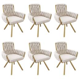 Matteo Set of 6 Plush Velvet Swivel Dining Armchairs with Metal Legs - Beige - thumbnail 5