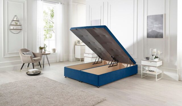 Somnior Richworth End Opening Storage Ottoman Bed in Plush Fabric in Navy - Size: Super King - image 1