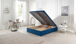 Somnior Richworth End Opening Storage Ottoman Bed in Plush Fabric in Navy - Size: Super King - thumbnail 1
