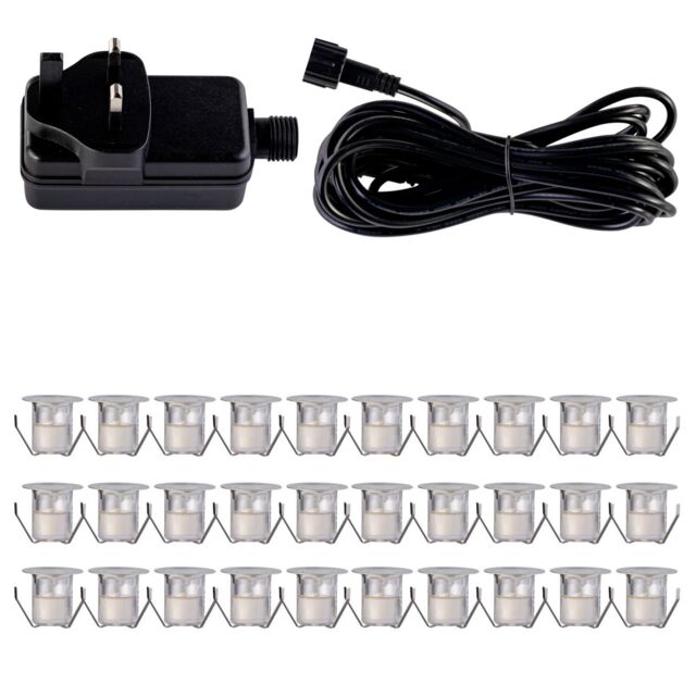 First Choice Lighting Set of 30 - 30mm Stainless Steel IP67 Warm White LED Decking Kit in Silver - image 1