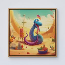 Warren Reed - Designer Snake On A Beach Holiday Framed Canvas in Light Brown - Size: w10 inch x h10 inch - thumbnail 1