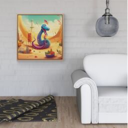 Warren Reed - Designer Snake On A Beach Holiday Framed Canvas in Light Brown - Size: w10 inch x h10 inch - thumbnail 2