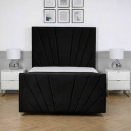 Living Comfort Bedz Lumina Plush Velvet Upholstered Bed Slatted Base with 48Inch Headboard in Black - Size: Small Double - thumbnail 2