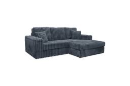 LUXURY LIFE Luxe 3 Seater Cinema Fabric Chunky Cord Sofa with Footstool in Grey - thumbnail 1