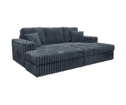 LUXURY LIFE Luxe 3 Seater Cinema Fabric Chunky Cord Sofa with Footstool in Grey - thumbnail 2