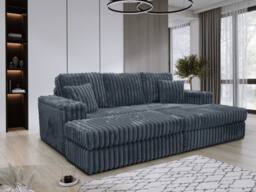 LUXURY LIFE Luxe 3 Seater Cinema Fabric Chunky Cord Sofa with Footstool in Grey - thumbnail 3