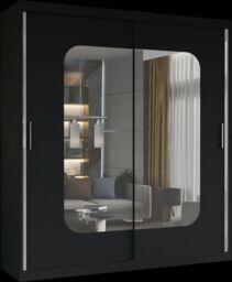 Sliding Wardrobes 4U Wardrobe with LED Light W203cm x H217cm x D62cm in Black - thumbnail 2