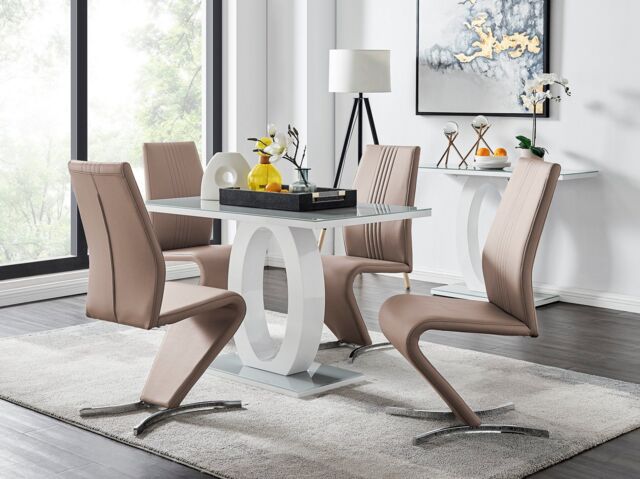 FurnitureboxUK Giovani Grey White Modern High Gloss & Glass Dining Table & 4 Willow Chairs Set in Beige - image 1