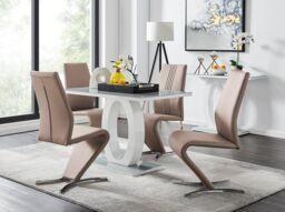FurnitureboxUK Giovani Grey White Modern High Gloss & Glass Dining Table & 4 Willow Chairs Set in Beige - thumbnail 1