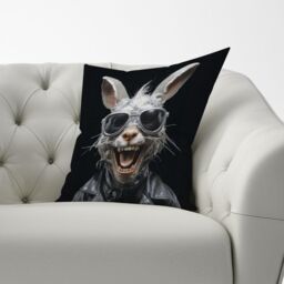 Warren Reed - Designer Funky Rabbit Face Cushions in Grey - Size: 60 cm x 60 cm - thumbnail 3