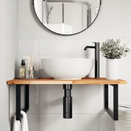 Berkfield Home Basin Shelf Wall Mounted Steel & Solid Wood Acacia in Brown - thumbnail 3