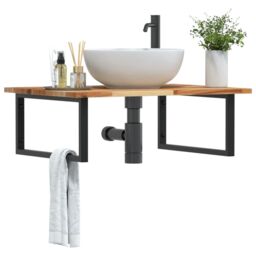 Berkfield Home Basin Shelf Wall Mounted Steel & Solid Wood Acacia in Brown - thumbnail 1