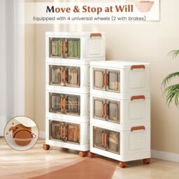 Gymax 3-Pack Stackable Storage Boxes 57L Collapsible Plastic Storage Bins in White - thumbnail 4