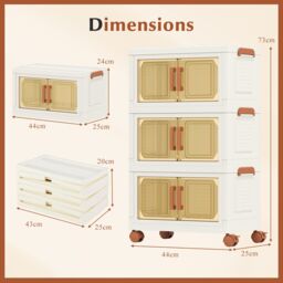 Gymax 3-Pack Stackable Storage Boxes 57L Collapsible Plastic Storage Bins in White - thumbnail 2