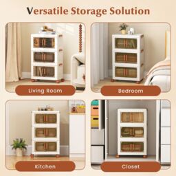 Gymax 3-Pack Stackable Storage Boxes 57L Collapsible Plastic Storage Bins in White - thumbnail 5