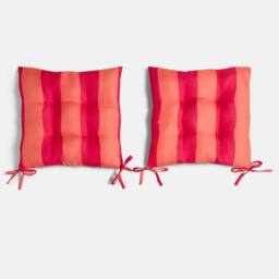 OHS 2 x Stripe Garden Chair Cushions Outdoor Seat Pads in Orange - Size: 40 cm x 40 cm - thumbnail 4