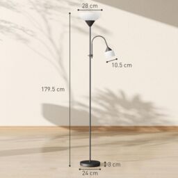 HOMCOM Mother-Child Floor Lamp Duo Light with 2 Switches & Round Base in Black - thumbnail 3