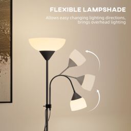 HOMCOM Mother-Child Floor Lamp Duo Light with 2 Switches & Round Base in Black - thumbnail 6