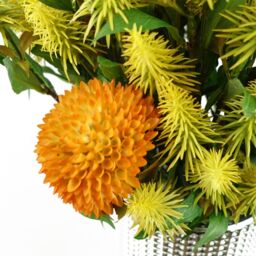 Leaf Pack of 6 x 70cm Large Ball Dahlia Artificial Flower Stem Yellow - Size: 6 x 70 cm - thumbnail 9