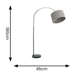 ValueLights Louis Black Arched Curved Floor Lamp with Fabric Drum Lamp Shade in Grey - thumbnail 4