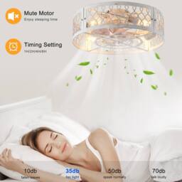 NIVOR 4 E27 Ceiling Fans with Remote Industrial Metal Caged Flush Lights in White - thumbnail 5