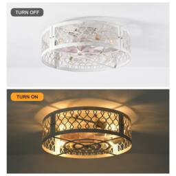NIVOR 4 E27 Ceiling Fans with Remote Industrial Metal Caged Flush Lights in White - thumbnail 6
