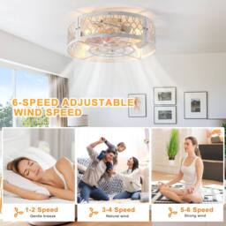 NIVOR 4 E27 Ceiling Fans with Remote Industrial Metal Caged Flush Lights in White - thumbnail 3
