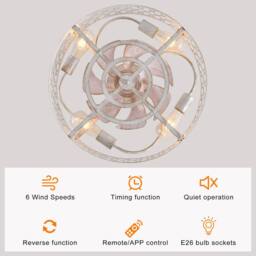 NIVOR 4 E27 Ceiling Fans with Remote Industrial Metal Caged Flush Lights in White - thumbnail 4