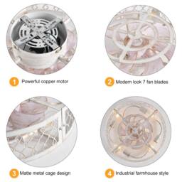 NIVOR 4 E27 Ceiling Fans with Remote Industrial Metal Caged Flush Lights in White - thumbnail 9