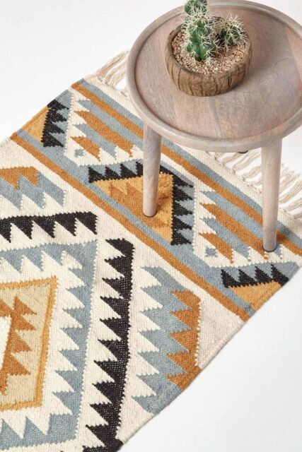 Homescapes Agra Handwoven Pattern Kilim Wool Hall Runner, 66 x 200 cm - Size: 66 cm x 200 cm - image 1
