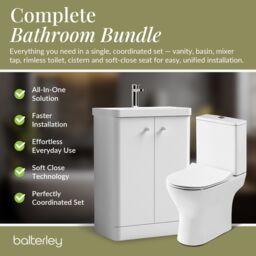 Balterley Floor 2 Door Bathroom Vanity Unit, Tap & Toilet Pack, White, 579mm in White - thumbnail 7