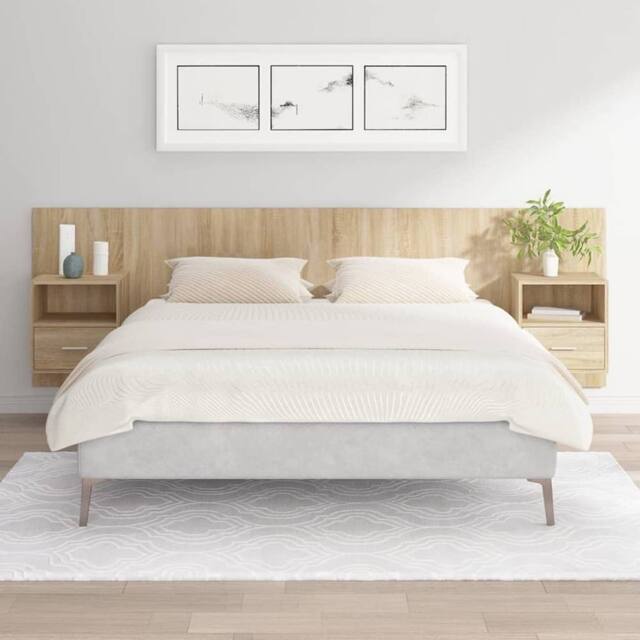 Berkfield Home Bed Headboard with Cabinets Sonoma Oak Engineered Wood in Brown - image 1