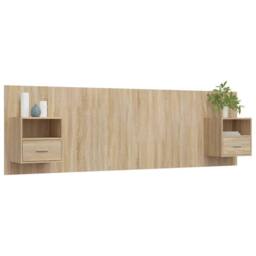 Berkfield Home Bed Headboard with Cabinets Sonoma Oak Engineered Wood in Brown - thumbnail 3